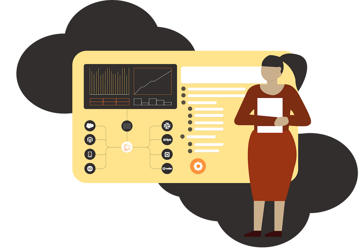 Illustration of a person holding papers, standing beside a large digital dashboard. The dashboard displays charts, graphs, and icons related to cannabis technology analysis. Abstract shapes and lines form the background, suggesting innovative insights from a leading consultant in the industry.